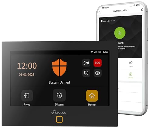NIVIAN WLAN & GSM Alarmanlage Haus – Smartes Alarmsystem mit Touchscreen, Bewegungsmeldern, Tür-/Fenstersensoren, Fernbedienungen & Außensirene – APP TUYA