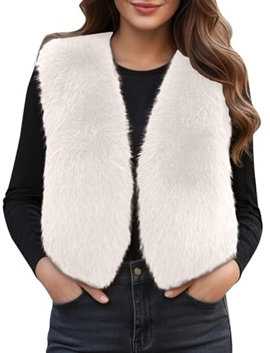 Gilet court en fausse fourrure pour femme – Veste élégante à poils longs en polaire pelucheuse sans manches – Vêtement d'extérieur tendance et confortable pour l'automne