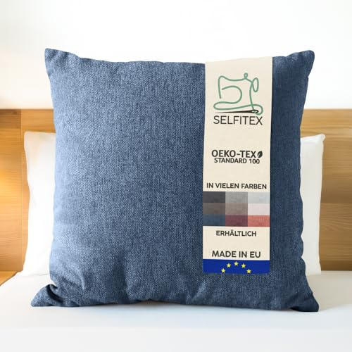 Selfitex XXL Couchkissen inklusive Füllkissen, 80x80 (Blau) | Gewebter Canvas Stoff mit leicht melierter Struktur, weiches Füllkissen, einfache Pflege