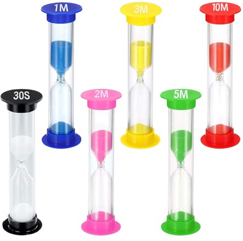 YAOYYG Lot de 6 Sablier Colorés, Minuterie Visuelle | 30 Secondes, 1 Min, 2 Min, 3 Min, 5 Min, 10 Min, pour Classe, Maison, Chambre Enfant – Apprentissage du Temps, Jeu éducatif