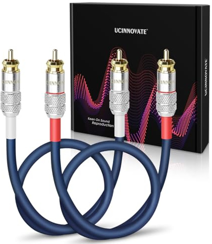 UCINNOVATE RCA Audio Cable, 2 Pack 13 AWG 50cm/20Inch RCA to RCA Plug Cold Welding Oxygen Free Copper RCA Speaker Cable with Gold-Plated Plug, Heavy-Duty Blue OFC HiFi for Amplifier Home Theater