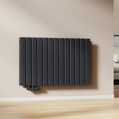 EMKE Radiatore ad Acqua 63 x 100,6 cm, Antracite,1308 W,12 m² | Termosifone a Parete con Pannelli Piatti Doppio, Riscaldamento Centralizzato per Soggiorno e Bagno, Attacco Centrale 50 mm