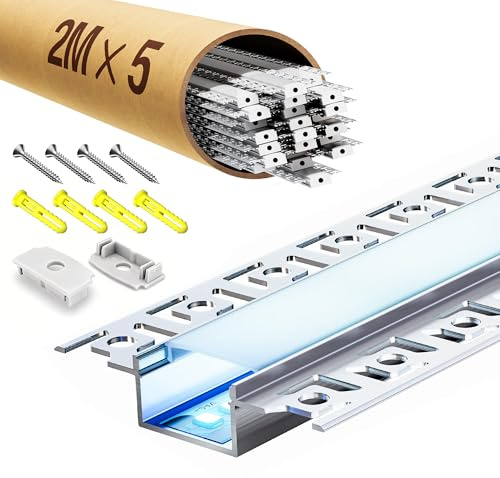 LASLUX 5x LED Trockenbauprofil 2M, LED Schiene 2M Aluminium Profil Schiene Unterputz Kanal und Diffusor Aufputz für Indirekte Beleuchtung Decke