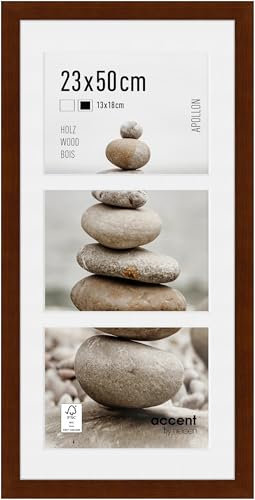 accent by nielsen Bilderrahmen mit Passepartout, 23 x 50 cm, Holz, Wengé, Collage mit 3 Bildern zum Aufhängen im Hoch- & Querformat, Echtglas, Apollon