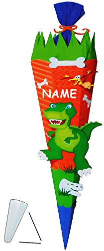 alles-meine.de GmbH BASTELSET Zuckertüte Dinosaurier - Dino - 85 cm - incl. Namen - mit/ohne Kunststoff Spitze - Schultüte zum selber Basteln - 6 eckig/orange - Jungen - ..
