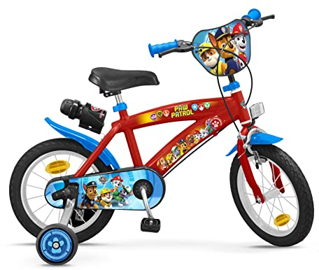 Toimsa Paw Patrol Kids Bike, Learn to Ride Bicycle, With Training Wheel Stabilisers and Mudguard/Accessories, for Children Age 3+, Blue and Red