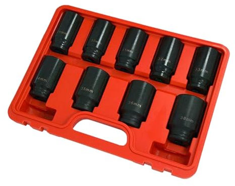 Dapetz ® 9pc 1/2 Drive Deep Impact Axle Hub Nut Socket Set 29-30-31-32-33-34-35-36-&38mm Ensure a Safe Secure Fit, Hardened and Tempered, Professional Tool for Commercial or Occasional Use