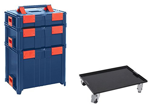 hünersdorff BoxOnBox A-Set Werkzeugkoffer-System: Set aus 3 stabilen Werkzeugboxen (ASB), Transportwagen und Tiefzieheinlage / Koffereinlage / Schaumeinlage