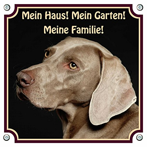 Petsigns Warnschild Weimaraner - 1,5 mm stabile Metallplatte - brillanter Farbdruck, 15 x 15 cm