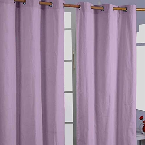 HOMESCAPES 2er Set eifarbige Ösen Gardinen je B117 x L137 cm aus 100% Baumwolle, blickdichte Vorhänge/Dekoschals/Ösenvorhänge für Wohnzimmer oder Küche, Mauve
