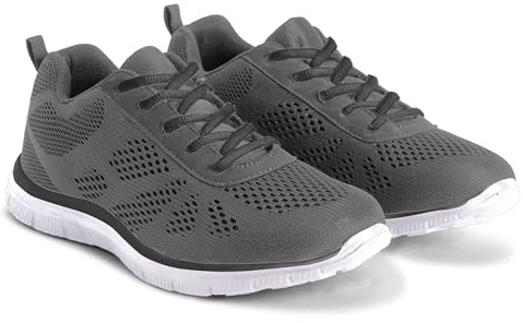 Get Fit Women's Lightweight Running Trainers - Breathable Mesh Gym Shoes with Cushioned Sole - Comfortable Walking & Fitness Sneakers - Lace-Up Athletic Footwear - Grey - 5-38