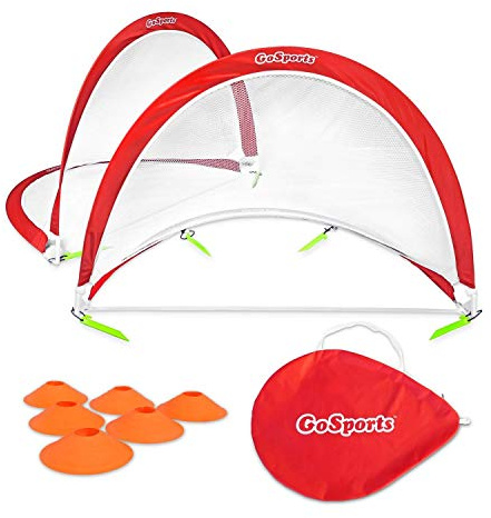 GoSports Portable Pop Up Soccer Goals for Backyard - Kids & Adults - Set of Two 4 ft Nets with Agility Training Cones and Carrying Case