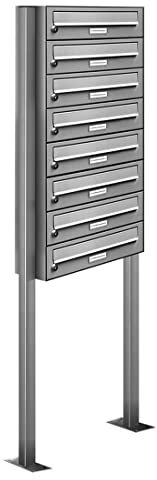 AL Briefkastensysteme 8er V2A Edelstahl Stand Briefkasten rostfrei als 8 Fach Briefkastenanlage Freistehend DIN A4 in Postkasten Design modern