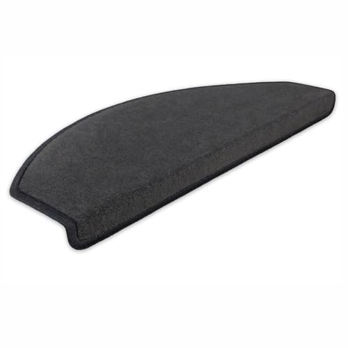 Metzker Stufenmatten Treppenmatten Uni Anthrazit 16 Stück Halbrund | Treppenteppich von DAS TEPPICHWERK - Trittfläche ca. 65x24cm incl. Klebeband