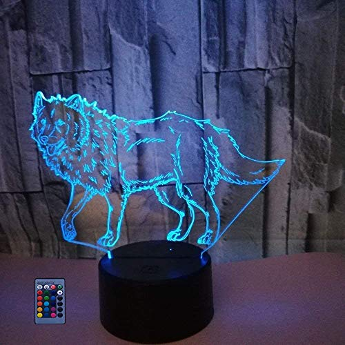 HPBN8 Ltd 3D Wolf Optical Illusions LED Lampen Fernbedienung USB Power 7/16 Farben 3D LED Lampe Formen Kinder Schlafzimmer Geburtstag Weihnachten Geschenke