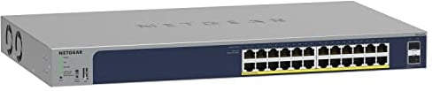NETGEAR (GS724TP V3) Smart Switch Ethernet PoE Web Manageable 26 Ports Gigabit Via Cloud Insight, Switch RJ45 24 Ports PoE+ @ 190 W, 2 Ports SFP 1 Gigabit, Bureau/en Rack et Protection à Vie ProSAFE