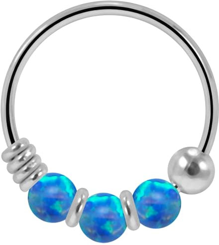 Monster Piercing 9K Weißgold Triple Blue Opal Bead 22 Gauge Hoop Nase Piercing Ring Schmuck
