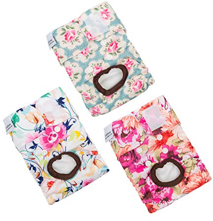 CuteBone 3er-Pack Waschbare Hundewindeln für Damen, Wasserdichte Welpenhosen, Valentinstag, Rosenkollektion für Hündchen in der Hitzeperiode D14L-DE