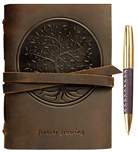 Baum des Lebens Leder Notizbuch Journal Geprägt A5 Handgefertigte Tree of Life Tagebuch Reisetagebuch | Vintage Skizzenbuch für Männer Frauen Antiken Echtes Leder 21x15cm Geschenk Travelers Notebook