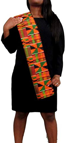 African Kente Stola Kente Schal Schärpe Kwanzaa Chor Schwarze Geschichte Abschluss Afrikanisches Muster Tischläufer, Orange, Grün, Rot, Schwarz, Einheitsgröße