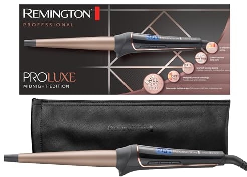 Remington Rizador de Pelo PROluxe Midnight Edition, barril 13-25 mm, Tecnología OPTIHeat, Peinados Duraderos, Cerámica, 5 Temperaturas hasta 210°C, Ajuste Pro+, Digital, Punta Fría, CI91AW1B