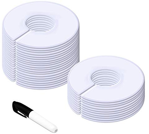 Vantasii 30er-Pack weiß runde Schrankregal-Teiler-Aufhänger nach Kleidergröße; mit 1 Bonus-Marker (Durchmesser außen 9 cm, innen 35 cm)