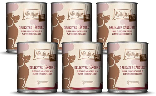 MjAMjAM - Premium Nassfutter für Hunde - purer Fleischgenuss - delikates Känguru pur, 6er Pack (6 x 800 g), getreidefrei mit extra viel Fleisch