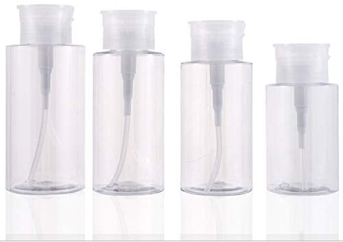FGX 4 Pack Nail Polish Remover Pump, Empty Bottle Dispenser, Plastic Push Down Cleanser, For Nail Polish And Makeup Remover Nail Art Tool, Easy To Pump And No Leakage, For Holding Many Liquids
