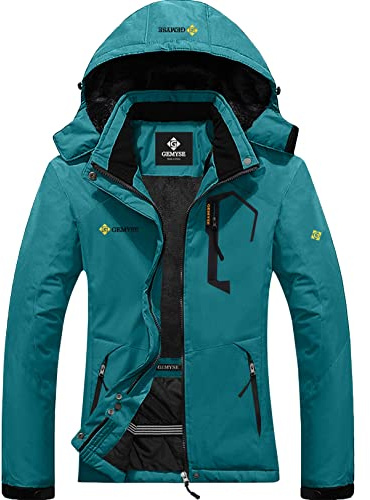 GEMYSE Damen Skijacke Wasserdicht Fleece Winterjacke Winddicht Schneejacke mit Kapuze für Outdoor Aktivitäten und Sport