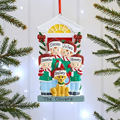 Personalised Family Christmas Xmas Tree Bauble Decoration Ornament | Family with Dog | Groups 2, 3, 4, 5 & 6 (Family of 4 +Dog)