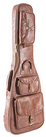 Fame Gigbag Electric Bass Antique Deluxe, Robustes Kunstleder, Hochverdichtete Schaum-Polsterung, Verstärkung für unteren Zargen, Variables Halskissen, Rucksackgarnitur, Mehrere Zubehörtaschen,