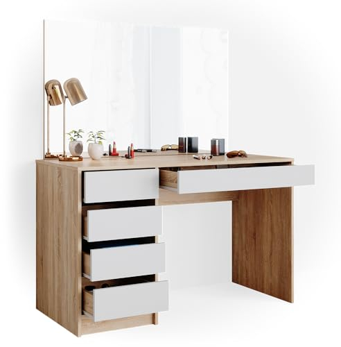Vicco Schminktisch Sherry, Frisiertisch mit Spiegel, Sonoma/Weiß, 120 cm