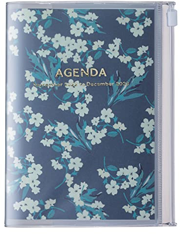 MARK'S 2022/2023 Taschenkalender A6 vertikal, Flower Pattern, Navy: Von September 2022 bis Dezember 2023