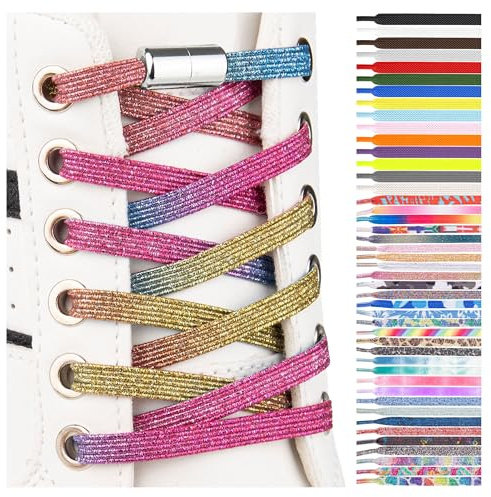 SULPO Lacci scarpe elastici con chiusura rapida in metallo - Lacci scarpe senza legatura - Lacci piatti in silicone senza nodo per adulti e bambini - Stringhe elastiche per scarpe