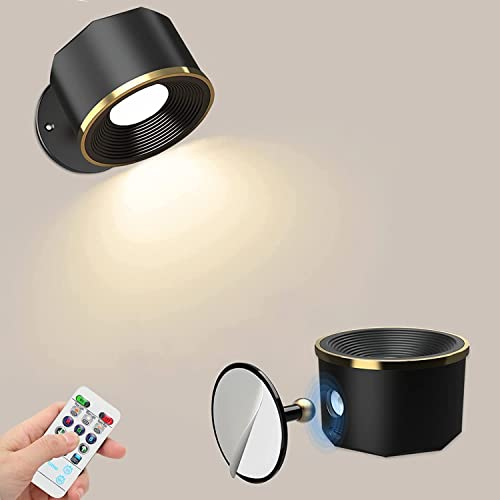 Speclux Wandlampe Innen, Kabellose Wandleuchten zur Wandmontage mit Akku mit USB Ladeanschluss, LED Leselampen Dimmbare 3 Helligkeitsstufen 4 Farbmodi 360° drehbare (Schwarz-1 Stück)(Schwarz-2 Stück)
