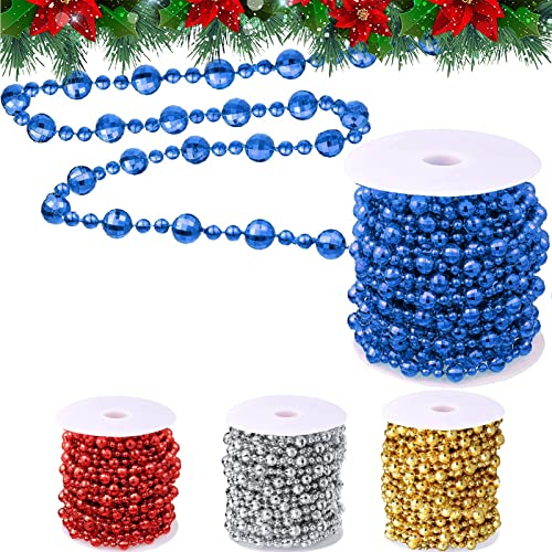 15M Weihnachtsbaum Perlengirlande Christbaumschmuck Perlenband | Perlendurchmesser 8mm&4mm | Christbaumkette Dekoration (Blau)