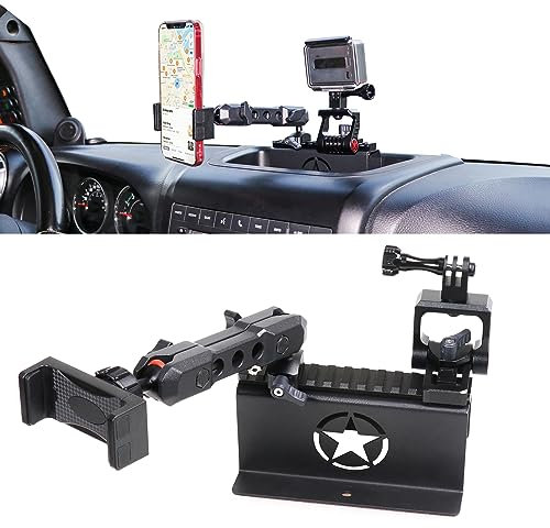 RERPRO JK Armaturenbrett-Handyhalterung für Jeep Wrangler JK JKU Unlimited Innenzubehör, Gleitschienenhalterungen für GoPro Action-Kamera und Handy