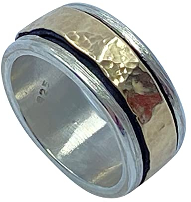 Drehring Silber mit gehämmertem Außenring 333 Gold RingSize 52 (16.6)