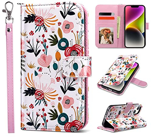 ULAK for iPhone 14 Case Wallet with Card Holder Kickstand, White | [RFID Blocking] Flip Case Premium PU Leather + TPU Bumper Full Protective Phone Cover for iPhone 14 6.1 inch