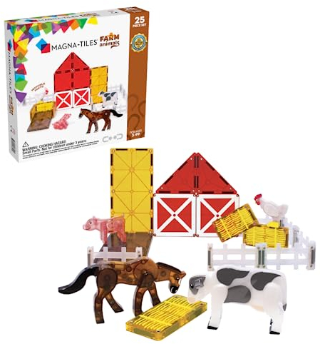 MAGNA-TILES Farm Animals 25-Piece Magnetic Construction Set Age 3+, The ORIGINAL Magnetic Building Brand