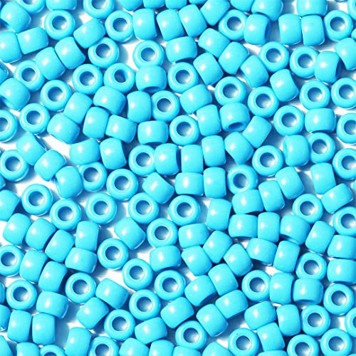 VOOMOLOVE 1000 PCS Pale Blue 6x9mm Pony Beads for Bracelets, Hair Braids, and Crafts - Plastic Hair Beads (Pale Blue)