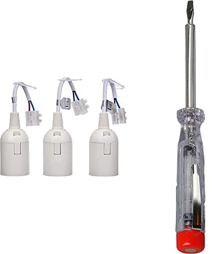Renovier-Fassung, vormontiert mit ca. 13 cm sichtbarer Leitung H03VV-F 2x0,75mm², Lüsterklemme und Zugentlastung, 3 Stück in Verpackung, E27, max.60W, Farbe weiß & 324200089 Spannungsprüfer