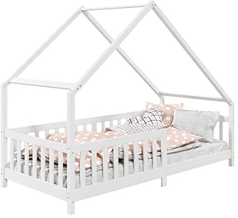 IDIMEX Lit cabane CORA lit Enfant Simple Montessori asymétrique en Bois 90 x 190 cm en pin Massif lasuré Blanc