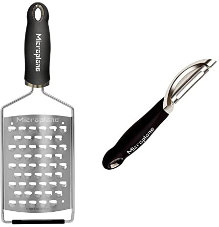 Microplane Kitchen Grater XL Ultra-coarse for Potato & 48091 Professional Peeler Stainless Steel/Black for Right and Left Hand use