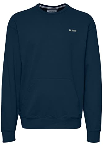 Blend 20715352 Herren Sweatshirt Pullover Pulli mit Rundhalsausschnitt O-Neck und Känguru Tasche, Größe:XL, Farbe:Dress Blues (194024)