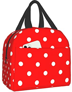 YINGD Rot und Weiß gepunktete Lunch-Tasche, isolierte Kühltasche, wasserabweisend, auslaufsicher, Lunch-Organizer für Damen und Herren