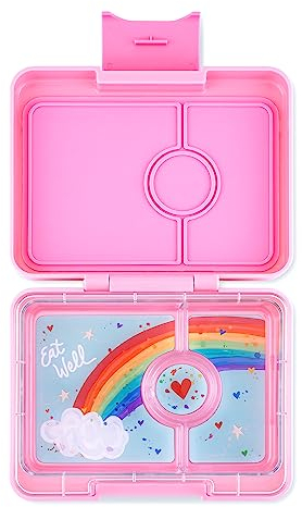 yumbox Snack Box - Fiambrera Bento a prueba de fugas de 3 compartimentos para niños (rosa intenso con bandeja arcoíris)