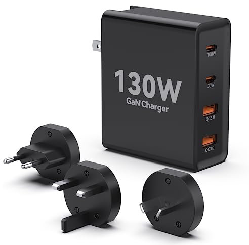 130W USB C GaN Wall Charger 4 Ports PD 100W Charging Station travel USB-C Power Adapter Compatible with MacBook Pro Air iPhone 13 12 11 Samsung S22 S21 Pixel Lenovo HP Dell Galaxy S9 and More.