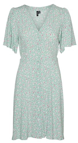 VERO MODA Women's Vmalba SS Short Dress WVN Ga Noos Dress, Silt Green/AOP:ulrikke, L