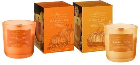 Dekohelden24 Geschenk für Frauen/Duftkerze/Kerze im Glas/Duftrichtung Pumpkin Spice - Semi Sweet und Semi Dry, L/B/H 8,5 x 8 x 8,5 cm, je 150g